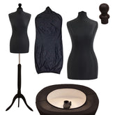 Display Guru Female Uk Size 12/14 Dressmakers Tailors Dummy Mannequin, Black Torso Bust With Black Wood Tripod Stand